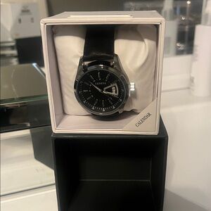 Geneva Black Dial Watch with Leather Strap